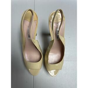 MIU MIU Patent Peep Toe Platform Slingback Pumps Light Beige Women's 39.5 US9.5